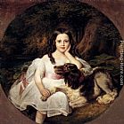 Girl Canvas Paintings - A Young Girl Resting In A Landscape With Her Dog